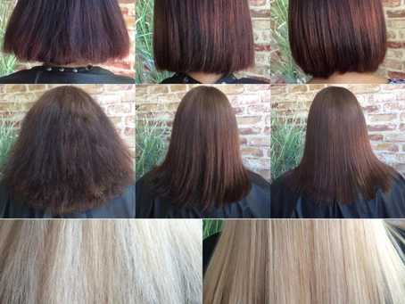various images of blonde and brunette clients after cut, some short, some long, some wavy